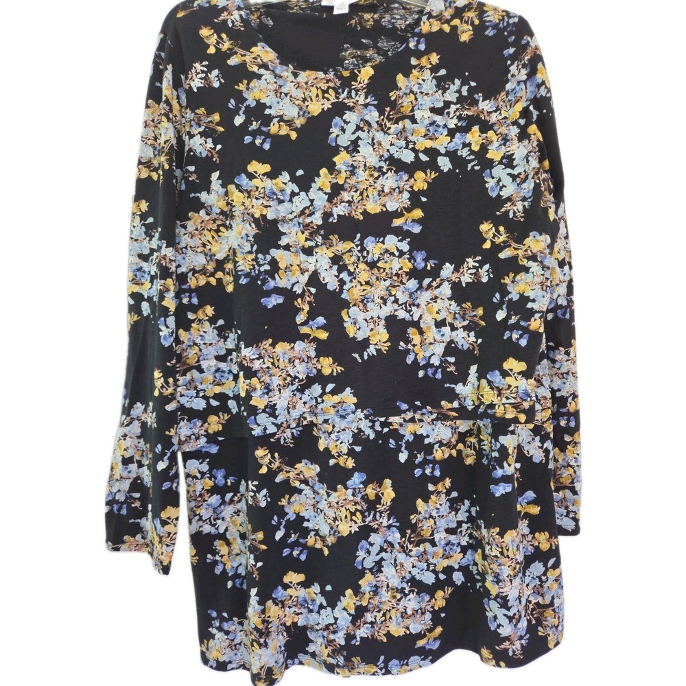 J Jill Floral Tunic Longline Sleeve Layered Top Large